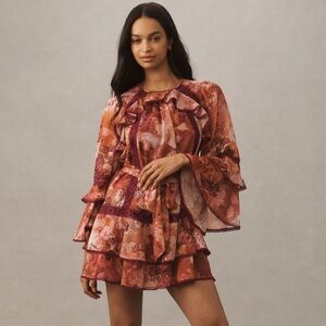 BHLDN Camila Long Sleeve Chiffon Mini Dress